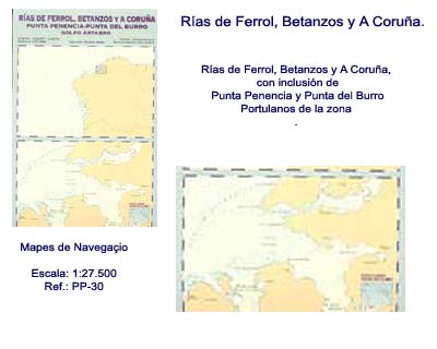 Carta N�utica antihumedad. R�as de Ferrol, Betanzos y A Coru�a.